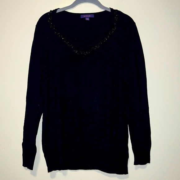 Women’s BOGARI silk blend beaded black sweater top size Large - Picture 1 of 7